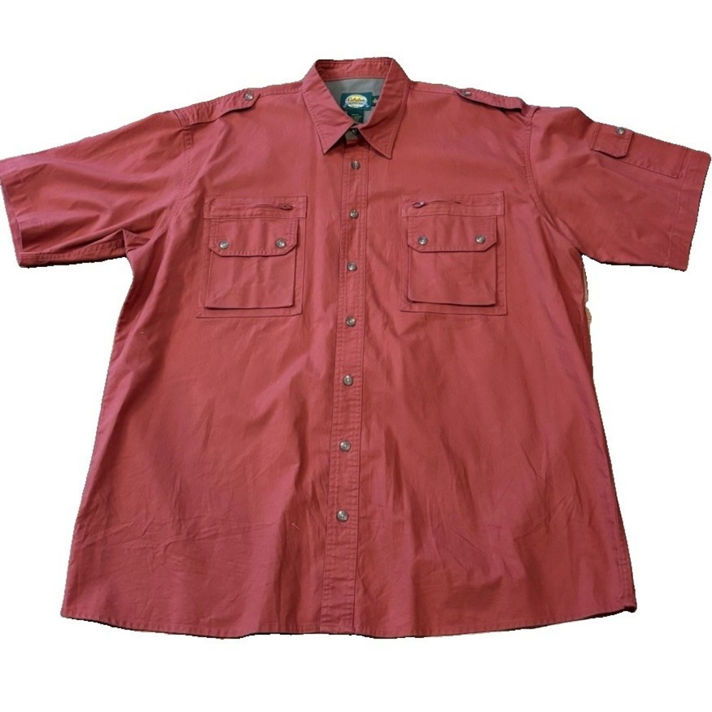 Vtg Cabelas Mens XL Tall Heavy Canvas Burnt Orange Shirt Short Sleeve Gorpcore